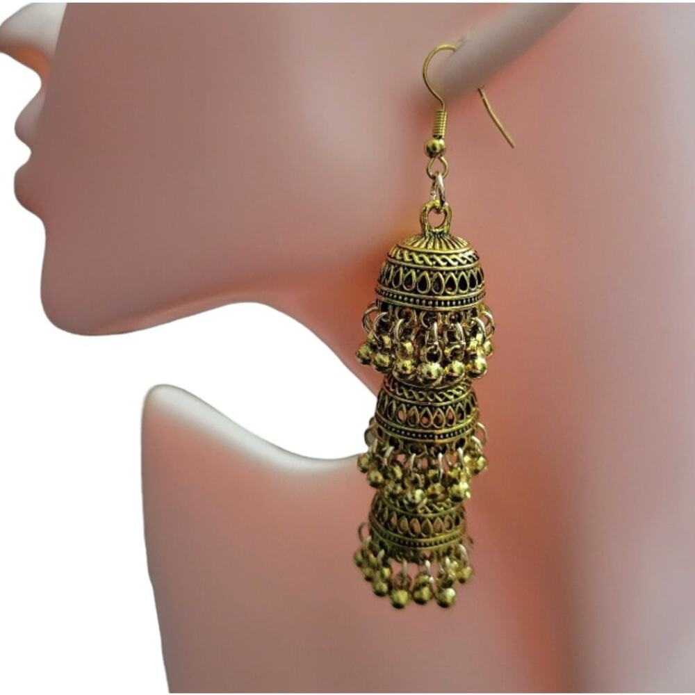 Boho gold tone bell shalped chandelier earrings